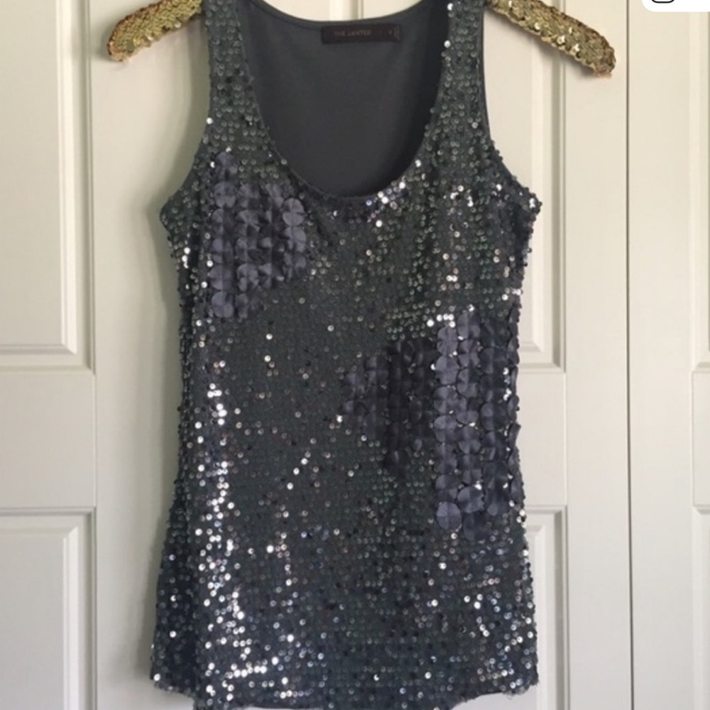 The Limited Small Gray Silver Sequin Top Tank Embellished Sleeveless